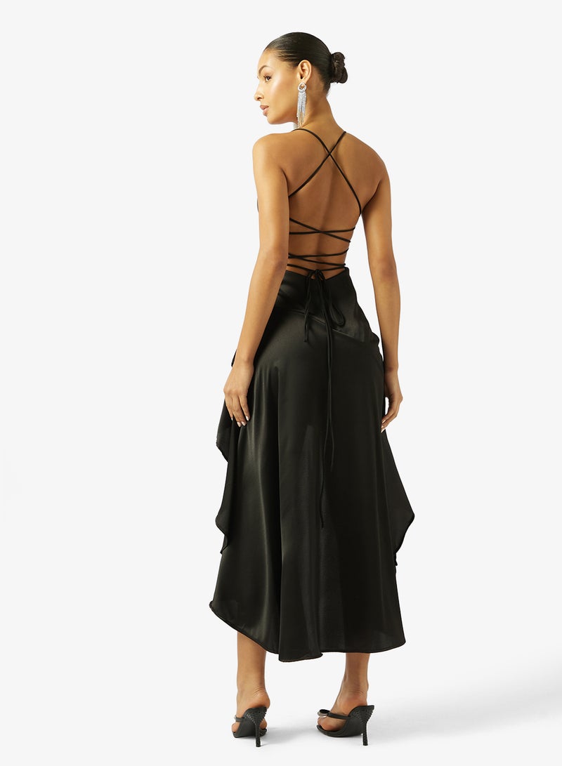 Ginger Satin Slip Dress with Waterfall Ruffle Hem - Image 2
